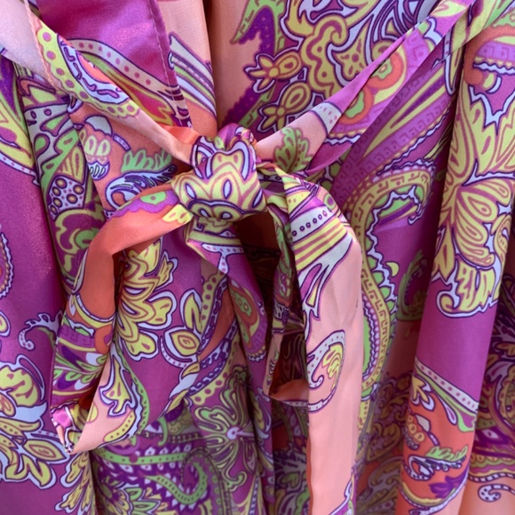 Jones New York Paisley Satin Long Robe S/M Tie Belt Coquette Lingerie Lounge - Picture 5 of 9